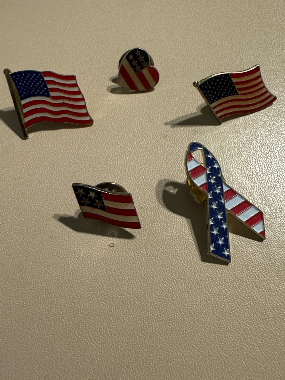 Vintage American Flag 5 Lapel Pin Set Patriotic Red, White & Blue Happy 4th July